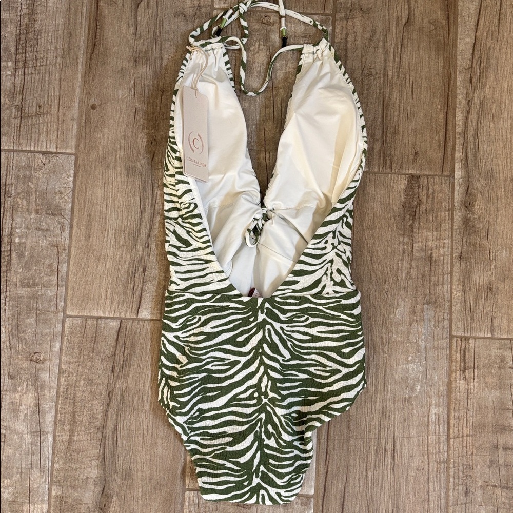 Costa Linda Green Zebra Print Halter Swimsuit- NWT - Picture 3 of 5